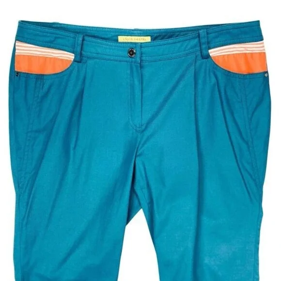 Louis Castel Cropped Golf Pants Womens 12 Teal Blue Striped Trim Outdoor Capri - Picture 11 of 14